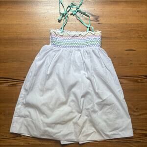 Smockingbird white colorful smocked tie strap girls cotton dress SIZE 5